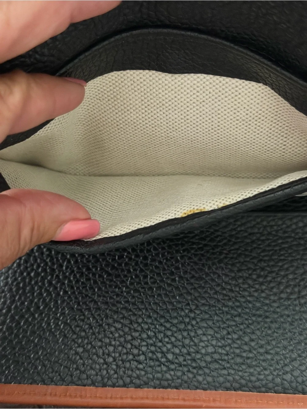 Dooney & Bourke Black Pebbled Leather Wallet with Brown Trim Patch